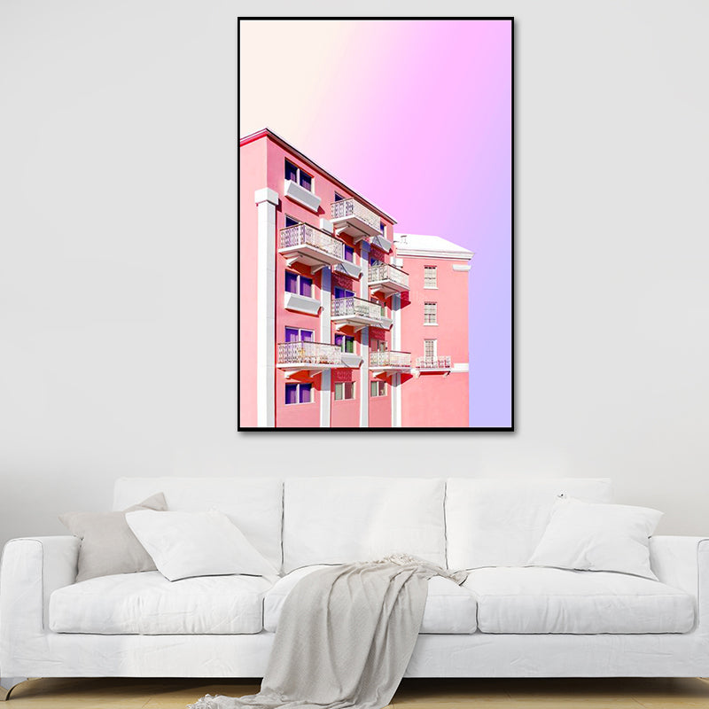 Pink Photo Architecture Canvas Print Textured Contemporary Bedroom Wall Art Clearhalo 'Art Gallery' 'Canvas Art' 'Contemporary Art Gallery' 'Modern' Arts' 1654556