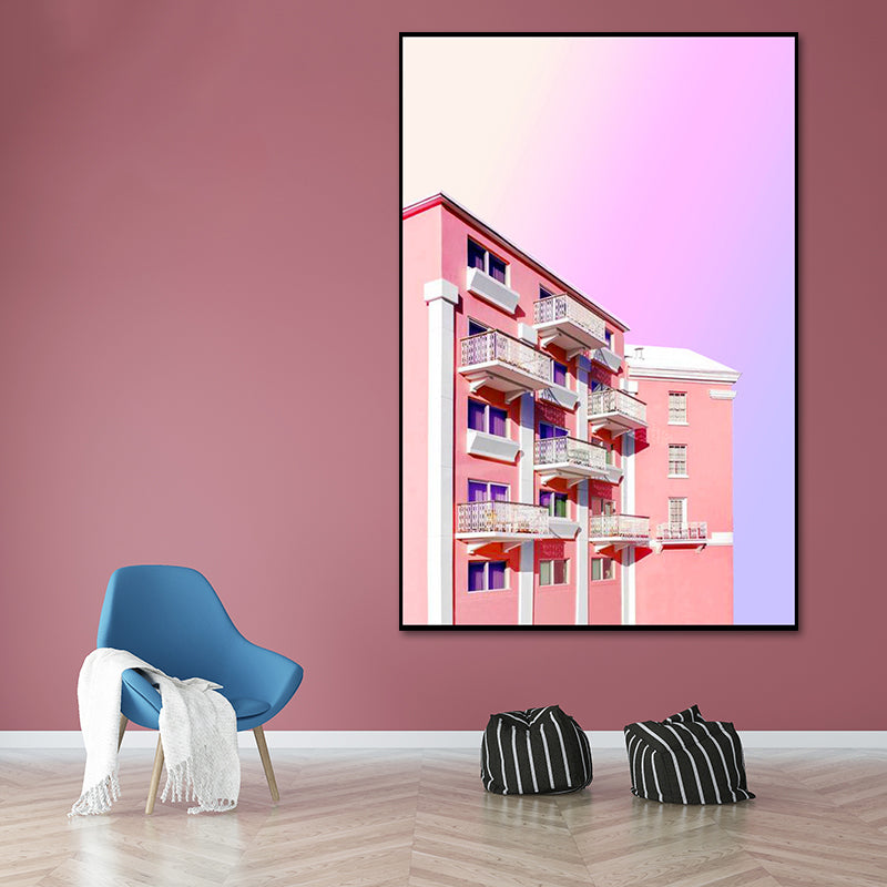 Pink Photo Architecture Canvas Print Textured Contemporary Bedroom Wall Art Clearhalo 'Art Gallery' 'Canvas Art' 'Contemporary Art Gallery' 'Modern' Arts' 1654557