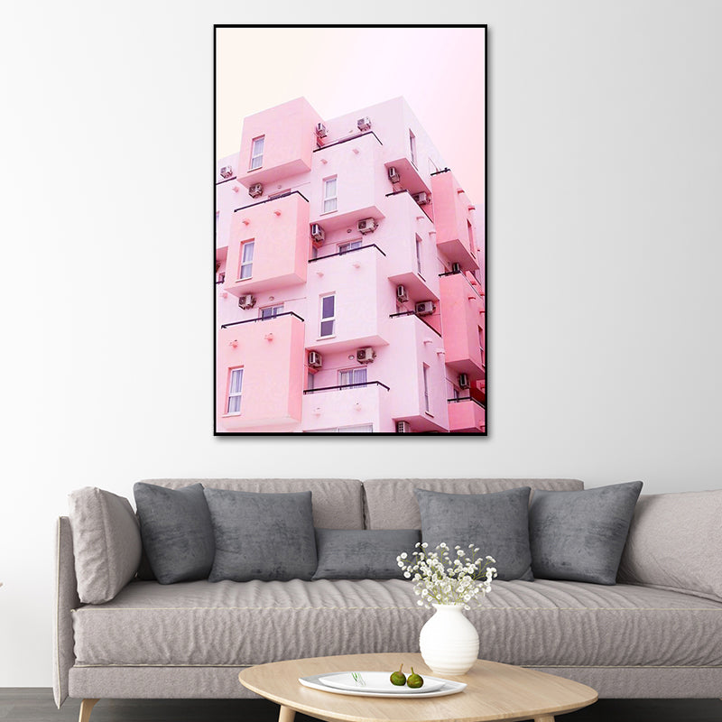Pink Photo Architecture Canvas Print Textured Contemporary Bedroom Wall Art Clearhalo 'Art Gallery' 'Canvas Art' 'Contemporary Art Gallery' 'Modern' Arts' 1654563