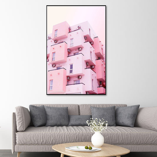 Pink Photo Architecture Canvas Print Textured Contemporary Bedroom Wall Art Clearhalo 'Art Gallery' 'Canvas Art' 'Contemporary Art Gallery' 'Modern' Arts' 1654563