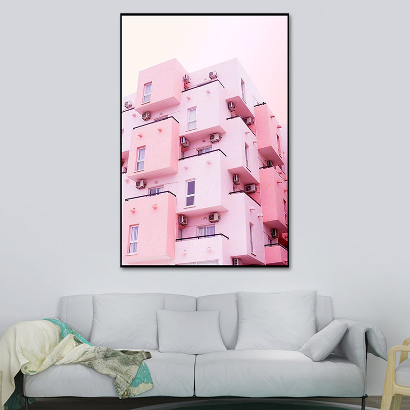 Pink Photo Architecture Canvas Print Textured Contemporary Bedroom Wall Art Clearhalo 'Art Gallery' 'Canvas Art' 'Contemporary Art Gallery' 'Modern' Arts' 1654564