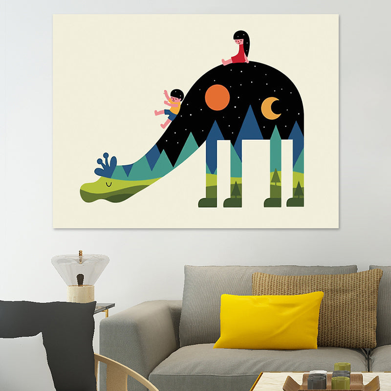 Textured Dark Color Art Print Simplicity Animal Silhouette Wrapped Canvas for Parlor Black Clearhalo 'Art Gallery' 'Canvas Art' 'Kids' Arts' 1654566