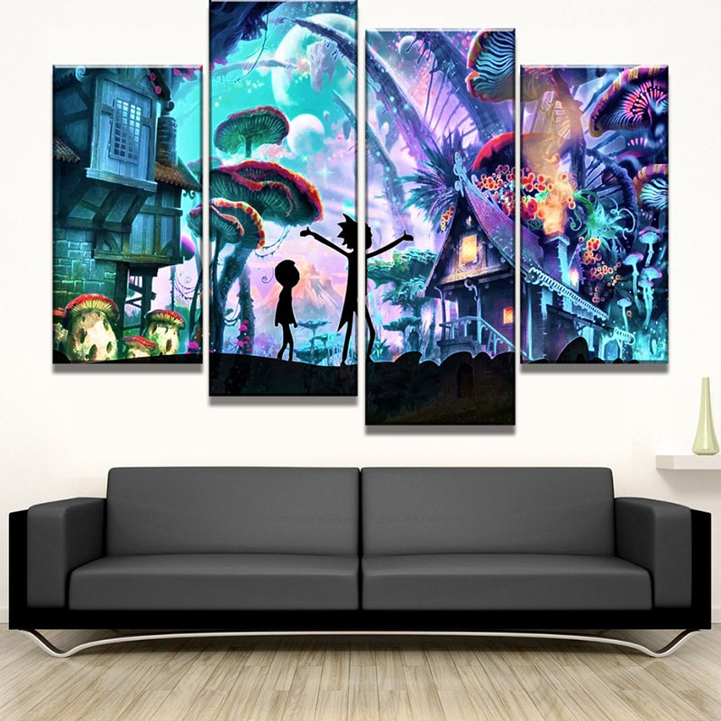 Multi-Piece Forest and House Art Canvas Contemporary Style Wall Print for Dining Room Blue Clearhalo 'Art Gallery' 'Canvas Art' 'Kids' Arts' 1654585