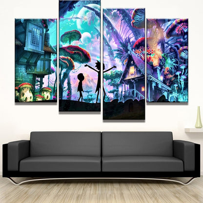 Multi-Piece Forest and House Art Canvas Contemporary Style Wall Print for Dining Room Blue Clearhalo 'Art Gallery' 'Canvas Art' 'Kids' Arts' 1654585