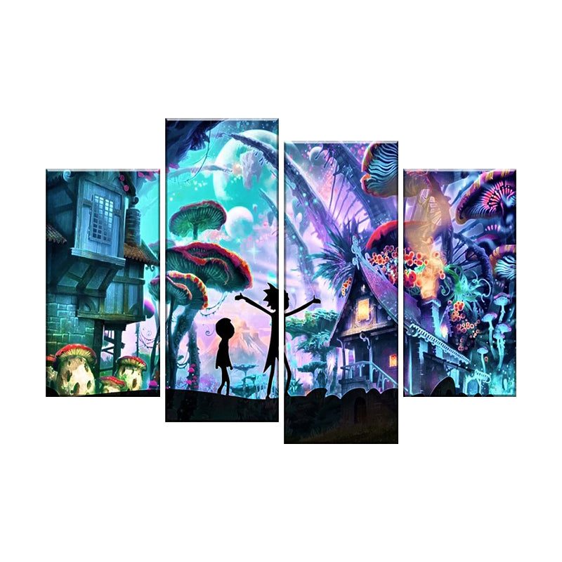Multi-Piece Forest and House Art Canvas Contemporary Style Wall Print for Dining Room Clearhalo 'Art Gallery' 'Canvas Art' 'Kids' Arts' 1654588