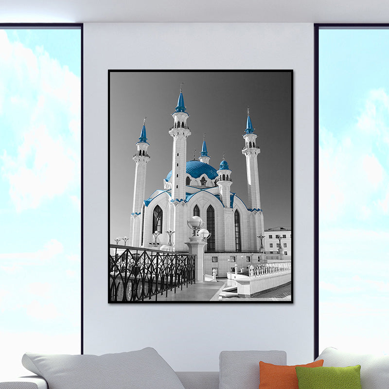 Castello di ispirazione globale Art tela tela testurizzata decorazione a parete blu per salotto