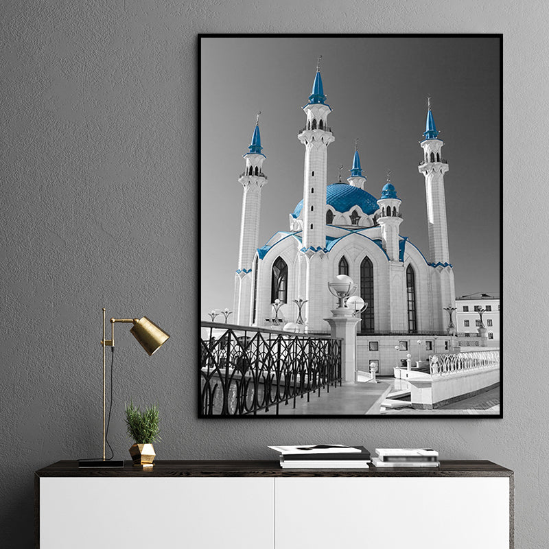 Global Inspired Castle Wall Art Canvas Textured Blue Wall Decor for Sitting Room Clearhalo 'Arts' 'Canvas Art' 1654613