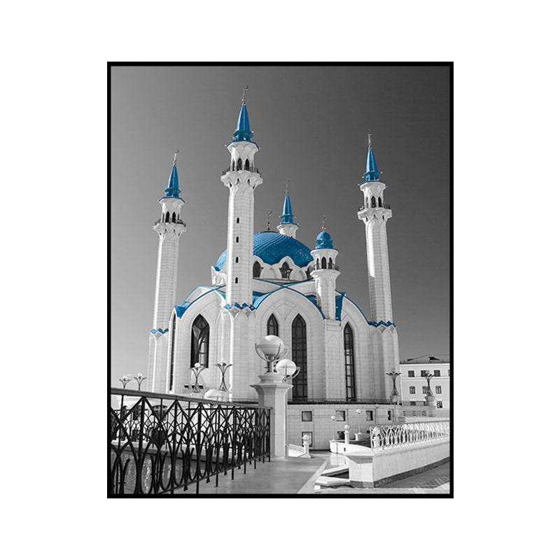 Global Inspired Castle Wall Art Canvas Textured Blue Wall Decor for Sitting Room Clearhalo 'Arts' 'Canvas Art' 1654614