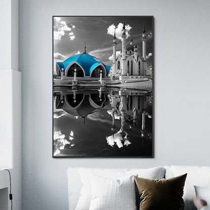 Global Inspired Castle Wall Art Canvas Textured Blue Wall Decor for Sitting Room Blue Design 2 Clearhalo 'Arts' 'Canvas Art' 1654618