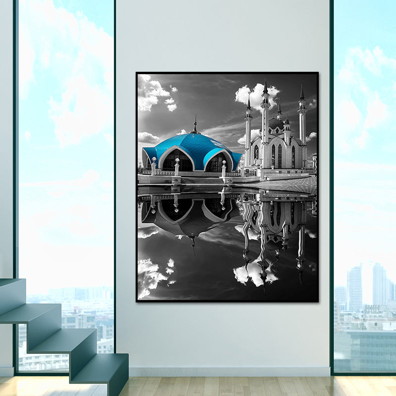 Castello di ispirazione globale Art tela tela testurizzata decorazione a parete blu per salotto