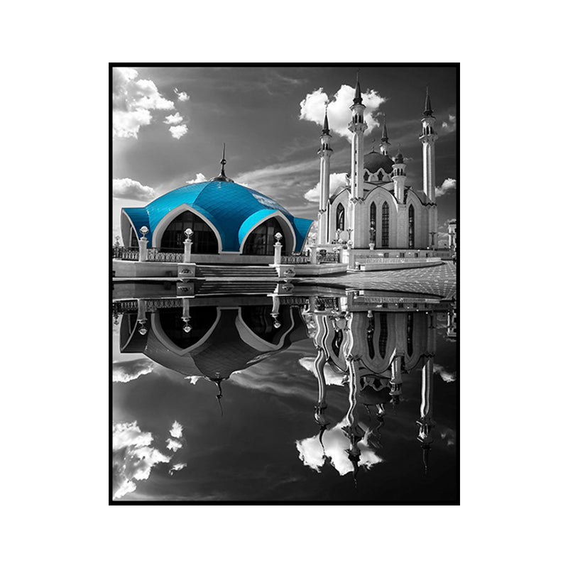 Global Inspired Castle Wall Art Canvas Textured Blue Wall Decor for Sitting Room Clearhalo 'Arts' 'Canvas Art' 1654621