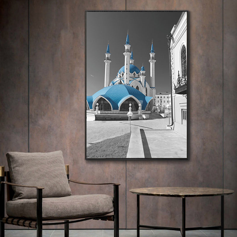 Wereldwijd geïnspireerde kasteel wall art canvas textureerde blauwe wanddecor voor zitkamer