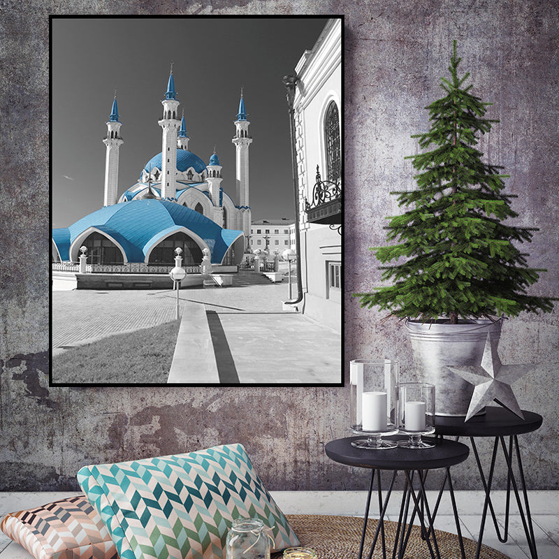 Global Inspired Castle Wall Art Canvas Textured Blue Wall Decor for Sitting Room Clearhalo 'Arts' 'Canvas Art' 1654623