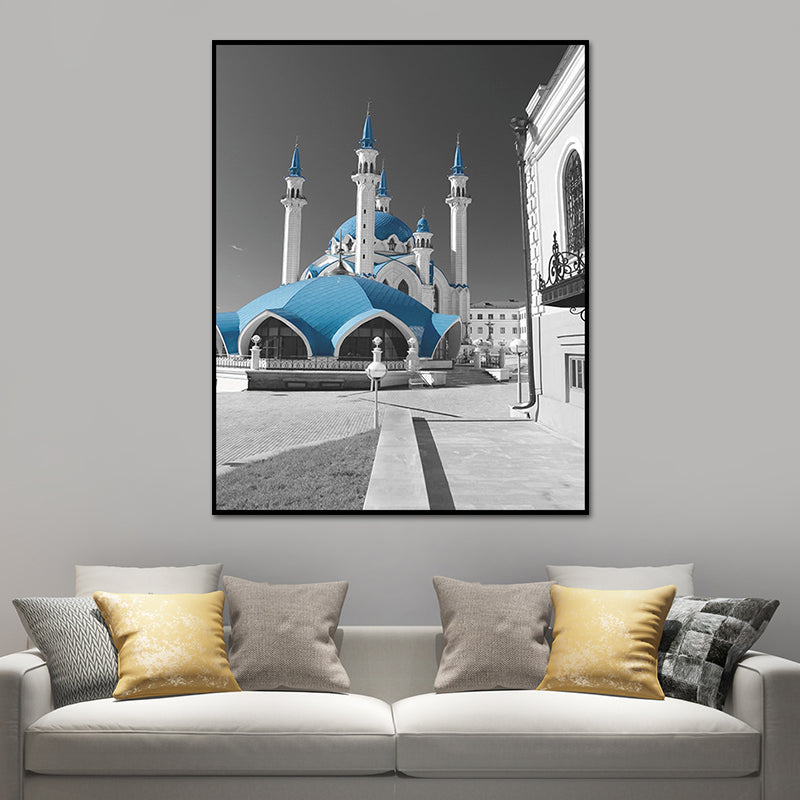 Global Inspired Castle Wall Art Canvas Textured Blue Wall Decor for Sitting Room Clearhalo 'Arts' 'Canvas Art' 1654624