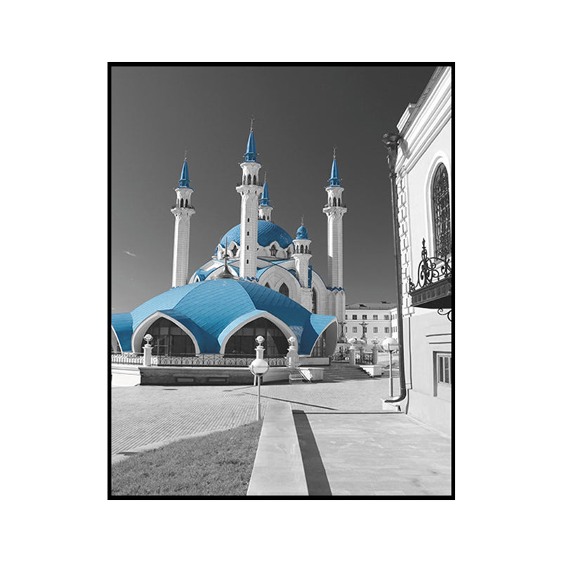 Global Inspired Castle Wall Art Canvas Textured Blue Wall Decor for Sitting Room Clearhalo 'Arts' 'Canvas Art' 1654625