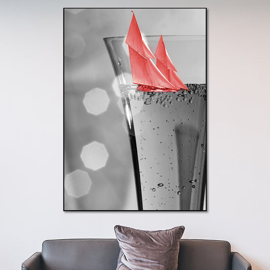 Mixed Media Wine Glass Art Print for Dining Room, Red and Grey, Textured Surface Clearhalo 'Art Gallery' 'Canvas Art' 'Contemporary Art Gallery' 'Modern' Arts' 1654635