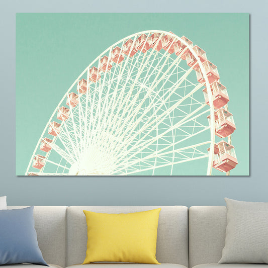 Ferris Wheel Wall Art Print Modern Textured Canvas in Pink on Green for Kids Room Pink Clearhalo 'Art Gallery' 'Canvas Art' 'Contemporary Art Gallery' 'Modern' Arts' 1654662