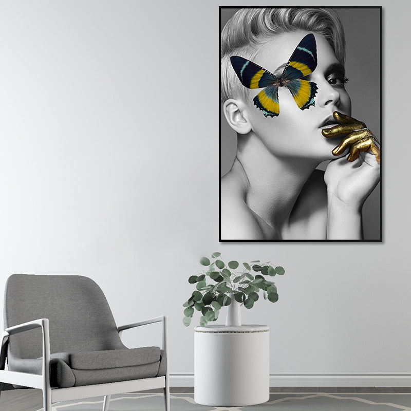 Glam Model Figure Canvas Print Dark Color Textured Wall Art Decor for Girls Room Clearhalo 'Arts' 'Canvas Art' 1654670