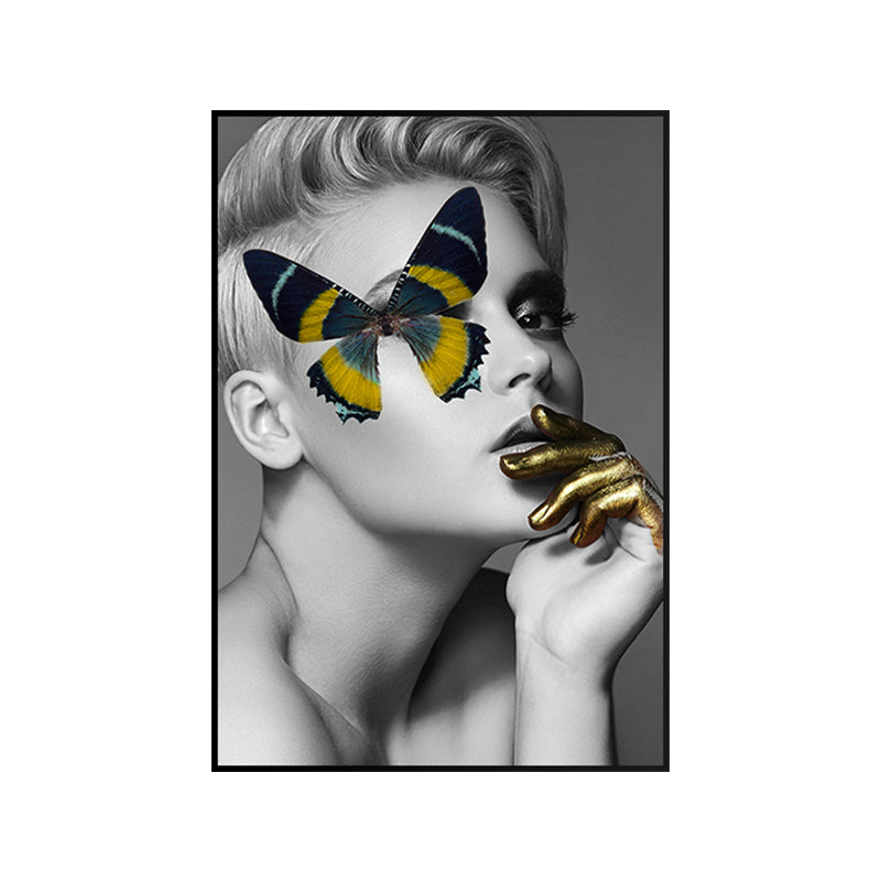 Glam Model Figure Canvas Print Dark Color Textured Wall Art Decor for Girls Room Clearhalo 'Arts' 'Canvas Art' 1654672