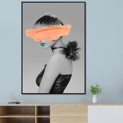 Glam Model Figure Canvas Print Dark Color Textured Wall Art Decor for Girls Room Orange Clearhalo 'Arts' 'Canvas Art' 1654676