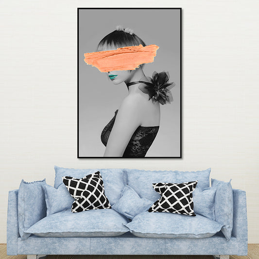 Glam Model Figure Canvas Print Dark Color Textured Wall Art Decor for Girls Room