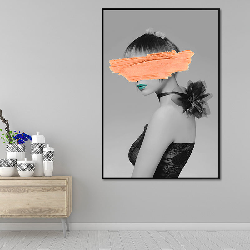 Glam Model Figure Canvas Print Dark Color Textured Wall Art Decor for Girls Room Clearhalo 'Arts' 'Canvas Art' 1654678