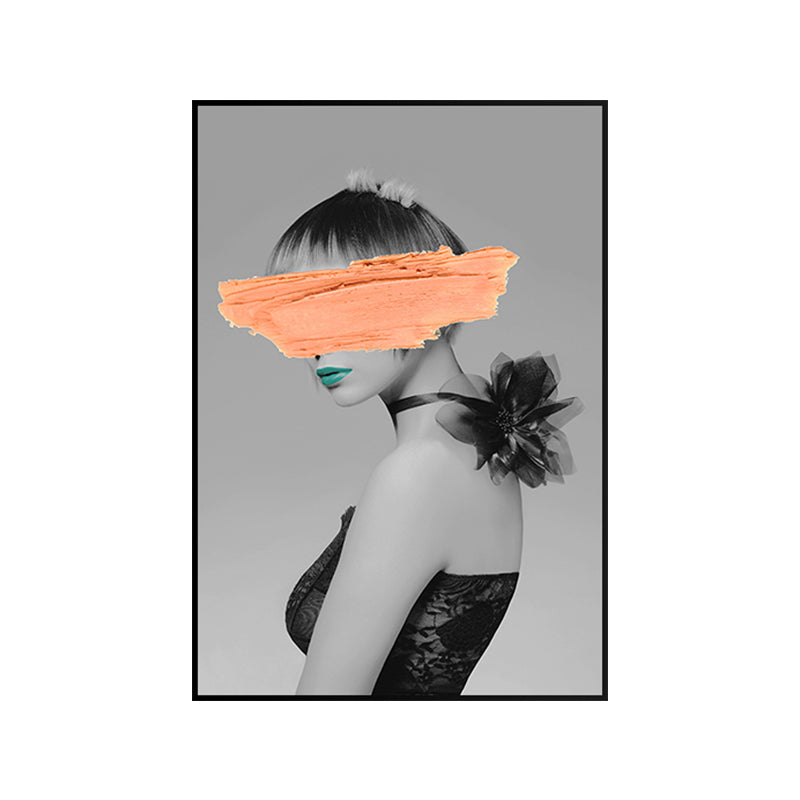 Glam Model Figure Canvas Print Dark Color Textured Wall Art Decor for Girls Room Clearhalo 'Arts' 'Canvas Art' 1654679