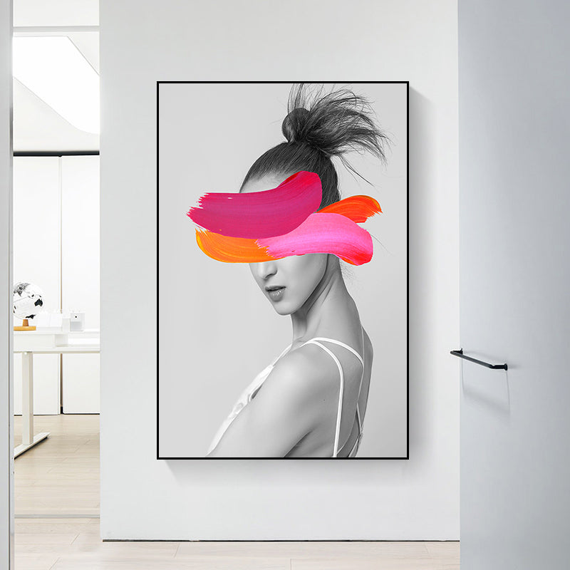 Textured Woman Figure Art Print Canvas Made Modern Stylish Wall Decoration for Home Red Clearhalo 'Arts' 'Canvas Art' 1654694