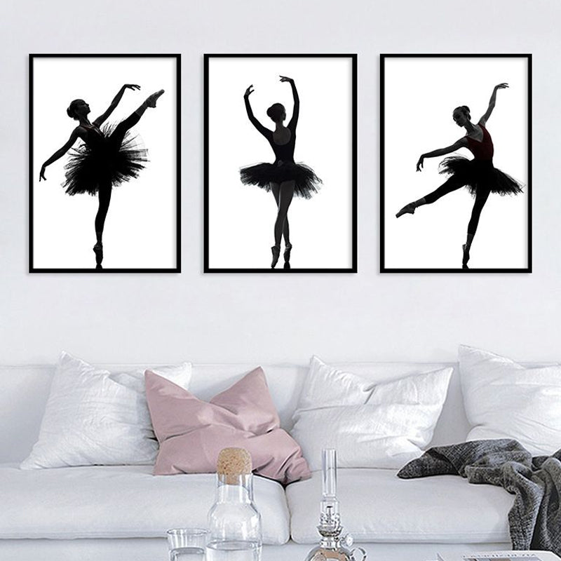 Black Ballerina Silhouette Wall Art Dance Vintage Textured Canvas Print for Girls Room - Black - Design 1 - Clearhalo - 'Arts' - 'Canvas Art' - 1654709