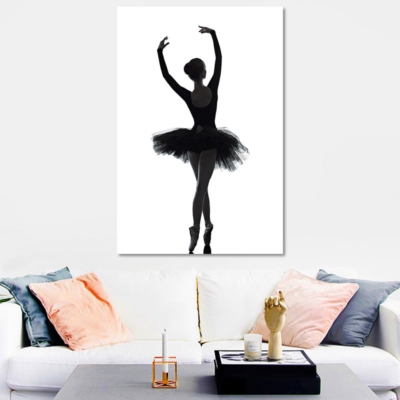 Black Ballerina Silhouette Wall Art Dance Vintage Textured Canvas Print for Girls Room - Clearhalo - 'Arts' - 'Canvas Art' - 1654710