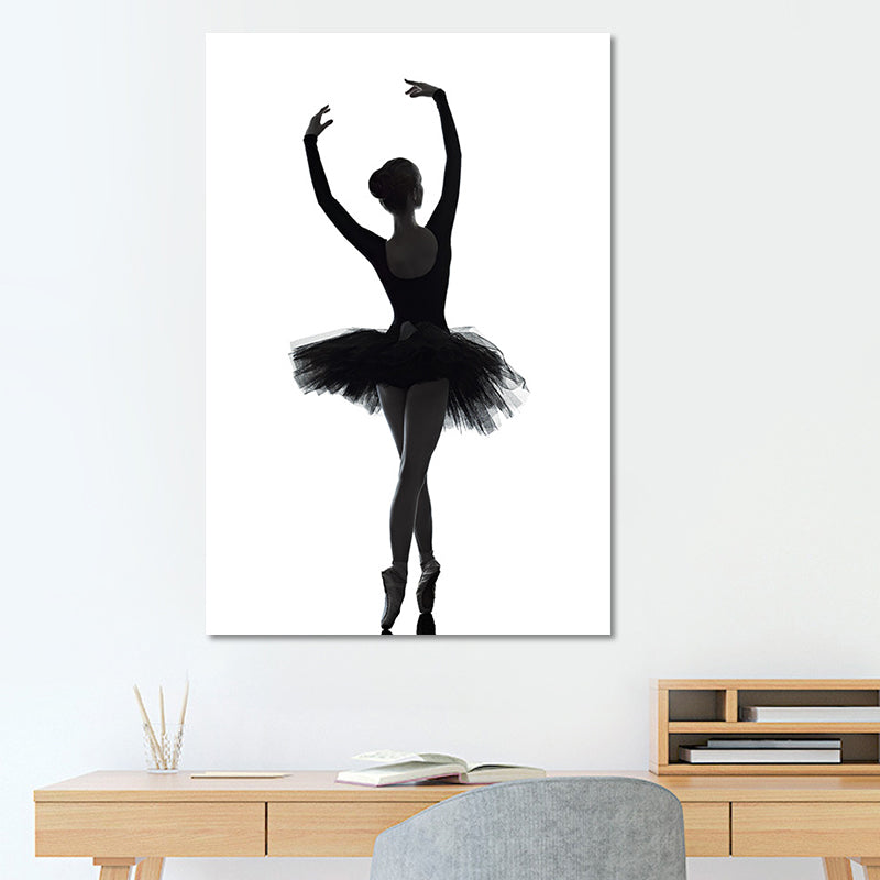 Black Ballerina Silhouette Wall Art Dance Vintage Textured Canvas Print for Girls Room - Clearhalo - 'Arts' - 'Canvas Art' - 1654711