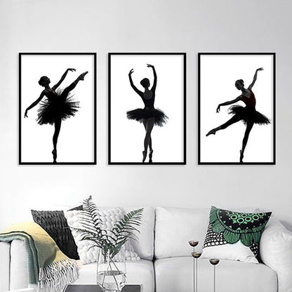 Black Ballerina Silhouette Wall Art Dance Vintage Textured Canvas Print for Girls Room Black Design 2 Clearhalo 'Arts' 'Canvas Art' 1654716