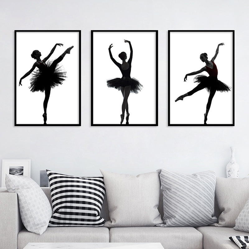 Black Ballerina Silhouette Wall Art Dance Vintage Textured Canvas Print for Girls Room - Black - Design 3 - Clearhalo - 'Arts' - 'Canvas Art' - 1654720