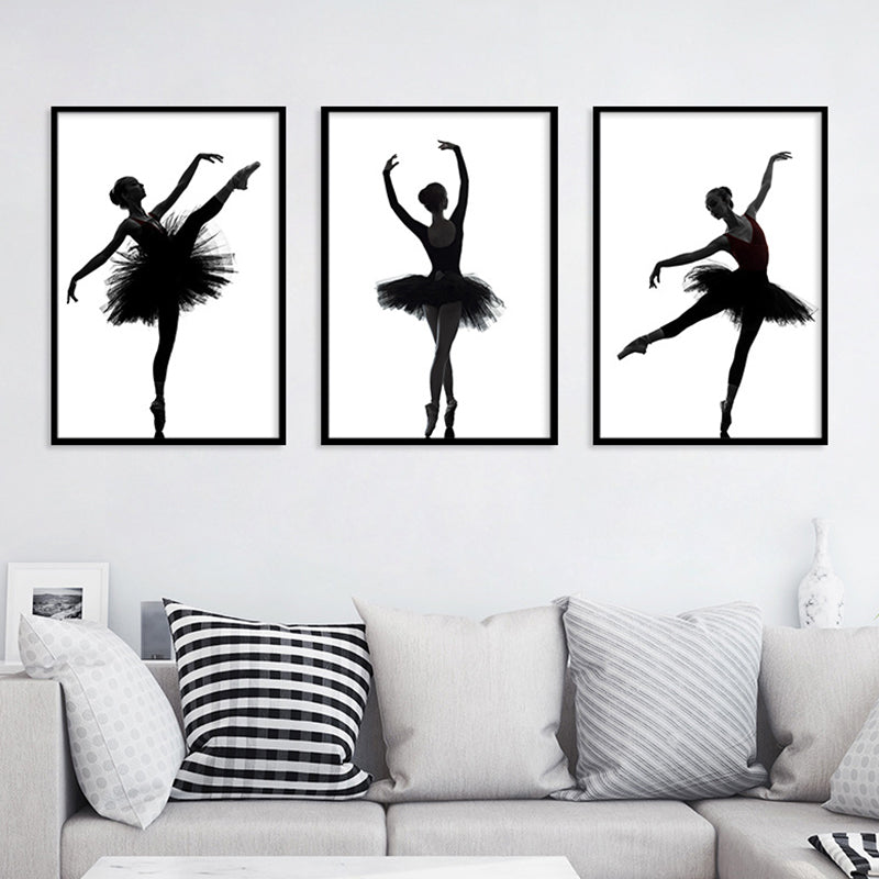 Black Ballerina Silhouette Wall Art Dance Vintage Textured Canvas Print for Girls Room Black Design 3 Clearhalo 'Arts' 'Canvas Art' 1654720