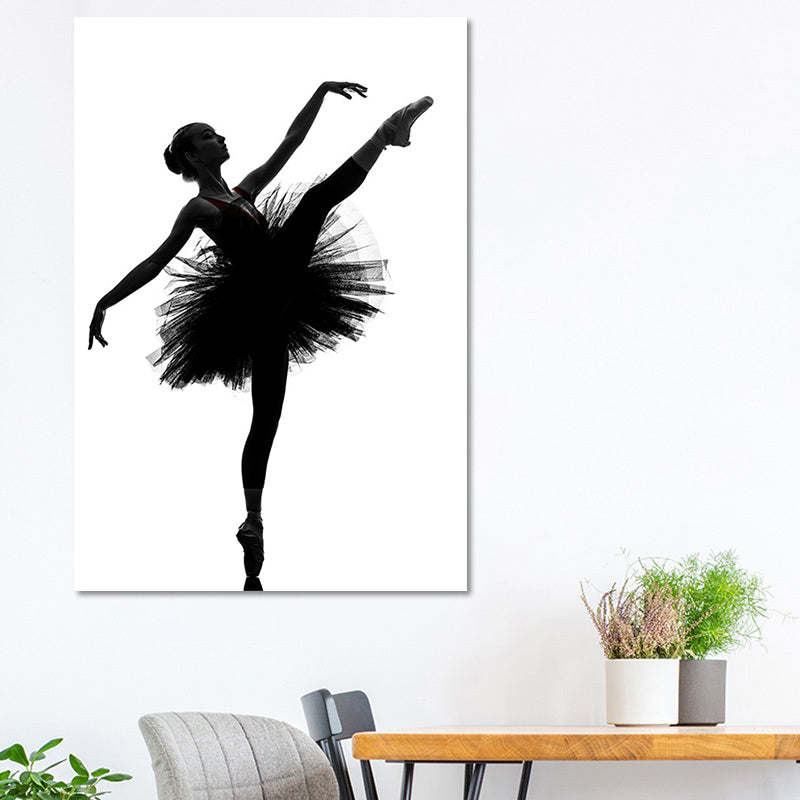 Black Ballerina Silhouette Wall Art Dance Vintage Textured Canvas Print for Girls Room - Clearhalo - 'Arts' - 'Canvas Art' - 1654721
