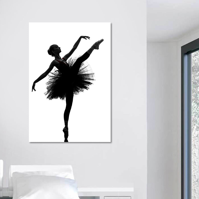 Black Ballerina Silhouette Wall Art Dance Vintage Textured Canvas Print for Girls Room - Clearhalo - 'Arts' - 'Canvas Art' - 1654722