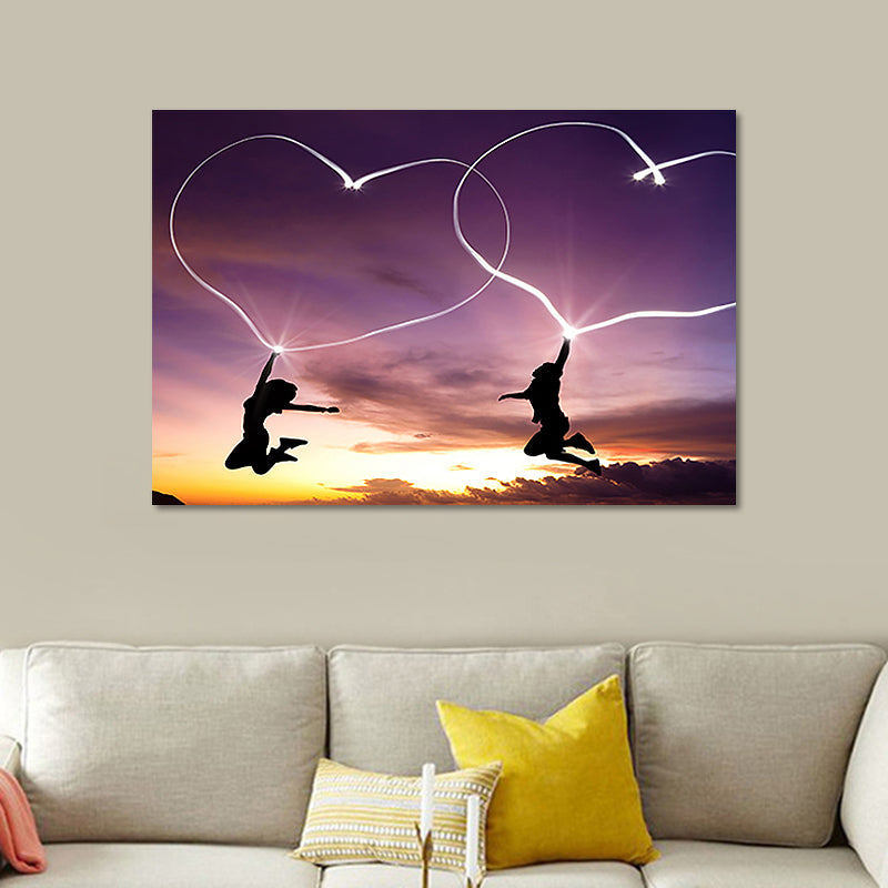 Purple Sunset Heart Shapes Canvas Textured Contemporary Dining Room Wall Art Clearhalo 'Art Gallery' 'Canvas Art' 'Contemporary Art Gallery' 'Modern' Arts' 1654725