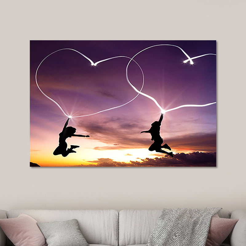 Purple Sunset Heart Shapes Canvas Textured Contemporary Dining Room Wall Art Clearhalo 'Art Gallery' 'Canvas Art' 'Contemporary Art Gallery' 'Modern' Arts' 1654726