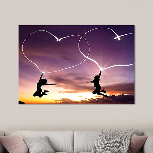 Purple Sunset Heart Shapes Canvas Textured Contemporary Dining Room Wall Art Clearhalo 'Art Gallery' 'Canvas Art' 'Contemporary Art Gallery' 'Modern' Arts' 1654726