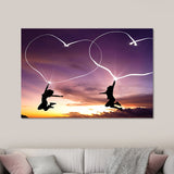 Purple Sunset Heart Shapes Canvas Textured Contemporary Dining Room Wall Art Clearhalo 'Art Gallery' 'Canvas Art' 'Contemporary Art Gallery' 'Modern' Arts' 1654726