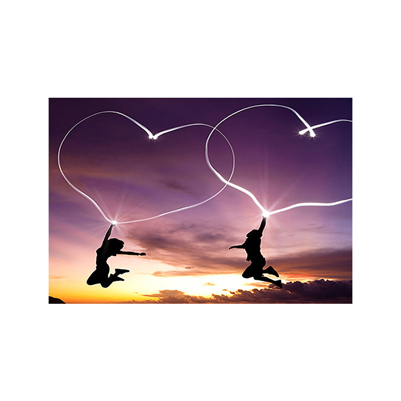 Purple Sunset Heart Shapes Canvas Textured Contemporary Dining Room Wall Art Clearhalo 'Art Gallery' 'Canvas Art' 'Contemporary Art Gallery' 'Modern' Arts' 1654727