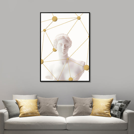 Modern Geometric and Statue Canvas Art White Living Room Wall Decor, Textured Surface Clearhalo 'Art Gallery' 'Canvas Art' 'Contemporary Art Gallery' 'Modern' Arts' 1654739