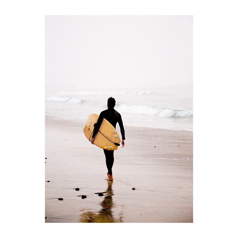Canvas Yellow Art Print Contemporary Man with Surfboard on Beach Wall Decor for Home Clearhalo 'Art Gallery' 'Canvas Art' 'Contemporary Art Gallery' 'Modern' Arts' 1654748