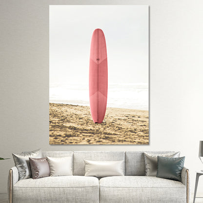 Pink Sea Surfboard Canvas Print Textured Surface Tropical House Interior Wall Art Decor Pink Clearhalo 'Art Gallery' 'Canvas Art' 'Coastal Art Gallery' 'Nautical' Arts' 1654752