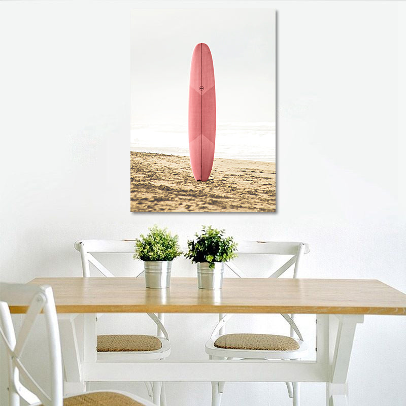 Pink Sea Surfboard Canvas Print Textured Surface Tropical House Interior Wall Art Decor Clearhalo 'Art Gallery' 'Canvas Art' 'Coastal Art Gallery' 'Nautical' Arts' 1654753