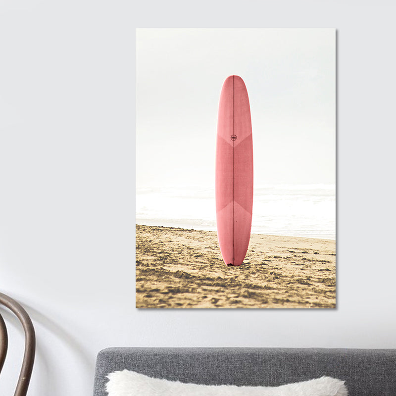 Pink Sea Surfboard Canvas Print Textured Surface Tropical House Interior Wall Art Decor Clearhalo 'Art Gallery' 'Canvas Art' 'Coastal Art Gallery' 'Nautical' Arts' 1654754