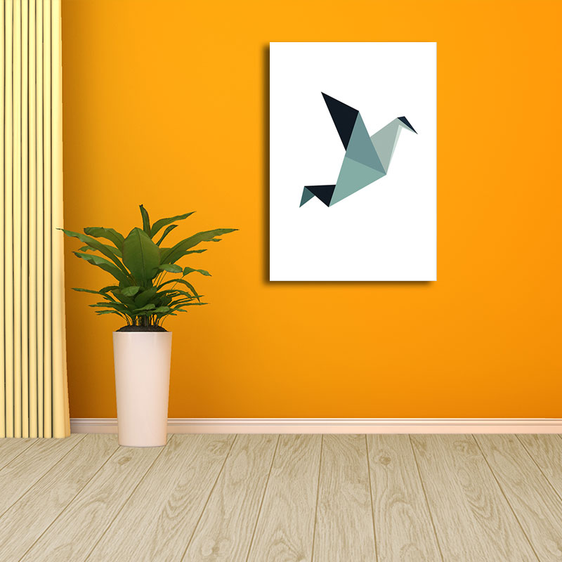 Blue Paper Bird Wall Art Animal Minimalism Decorative Wrapped Canvas for Great Room Clearhalo 'Art Gallery' 'Canvas Art' 'Kids' Arts' 1654779