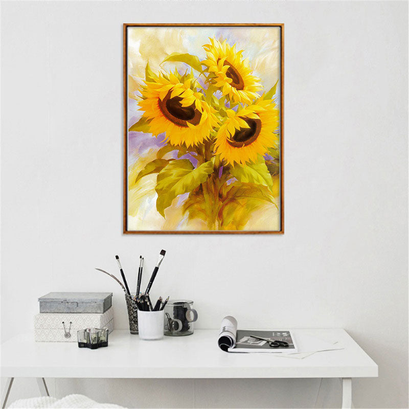 Yellow French Country Wall Art Print Sunflower Bouquet Painting for Drawing Room Yellow Clearhalo 'Arts' 'Canvas Art' 1654792
