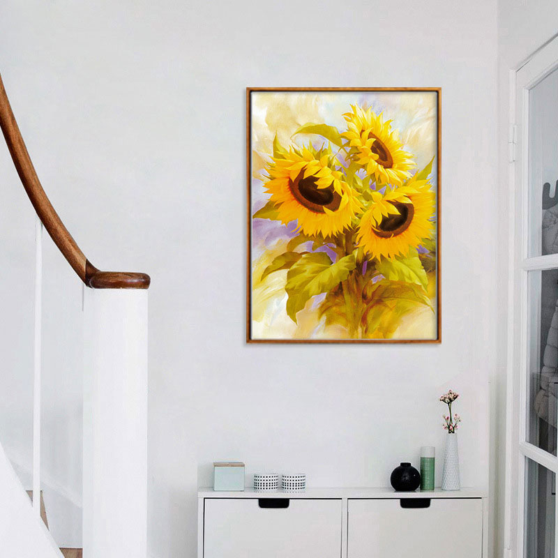 Yellow French Country Wall Art Print Sunflower Bouquet Painting for Drawing Room Clearhalo 'Arts' 'Canvas Art' 1654794