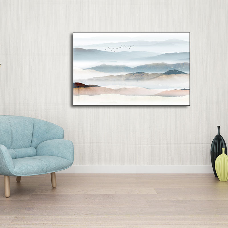 Chinese Foggy Mountains Wall Art Light Color Textured Canvas Painting for Bedroom Clearhalo 'Arts' 'Canvas Art' 1654820